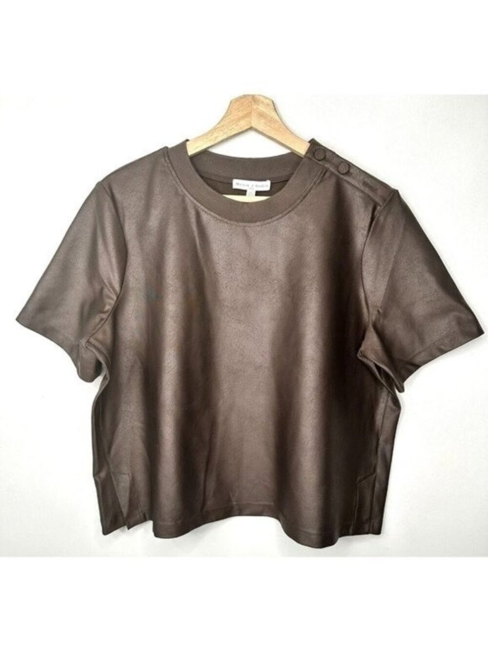 Maison d'Amelie Paris Blouse Womens L Brown Metallic Faux Leather Stretch